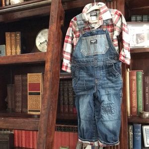 OshKosh B’gosh Lined Overall and Flannel Shirt Set 2t